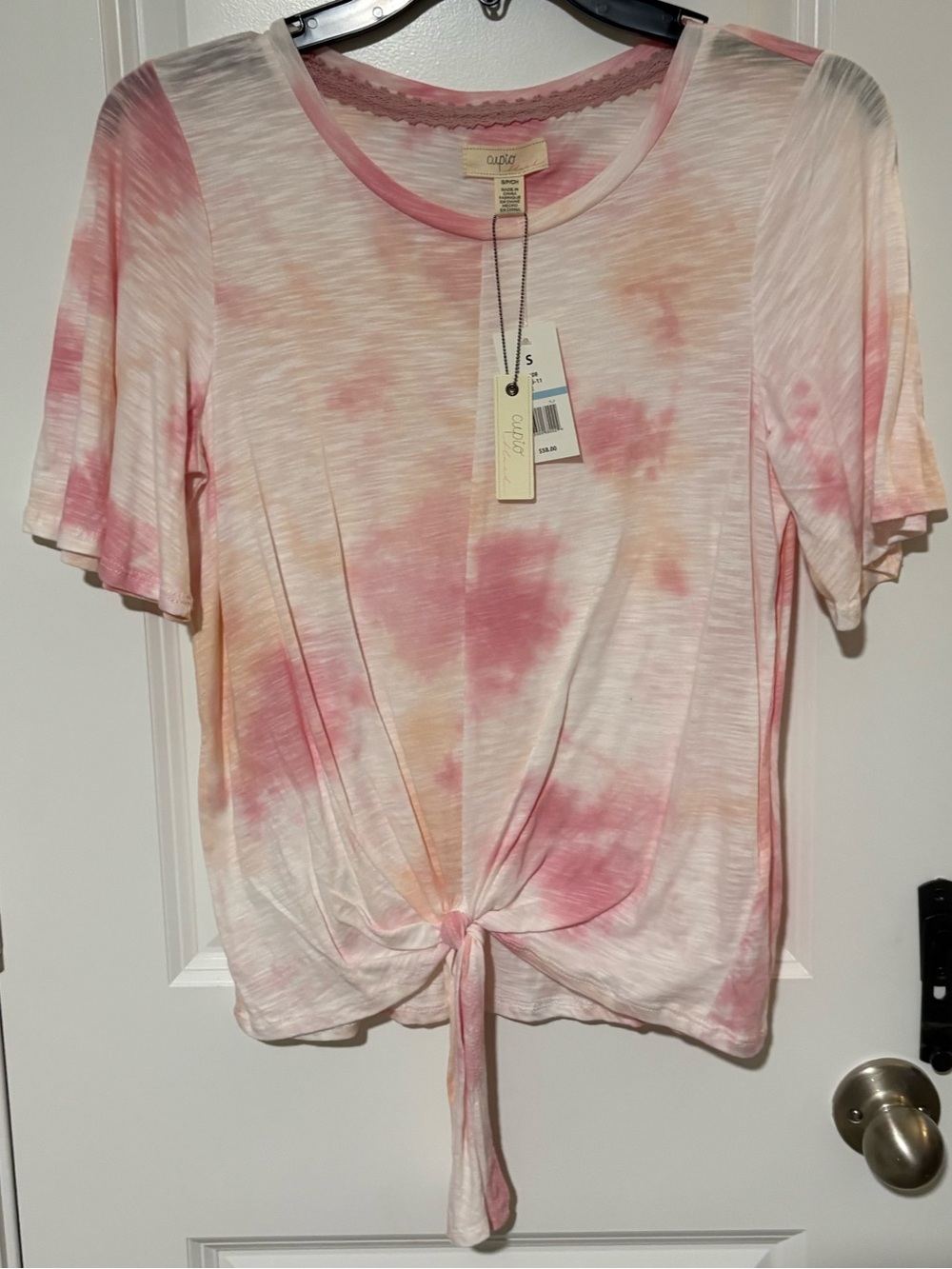 Cupio Pink Tie-Dye Front Tie Tee Size S NWT